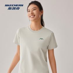 斯凯奇 索罗娜户外运动装透气面料新款短袖女速干透气T恤上衣 满月灰