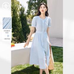 DUIBAI 法式小白裙连衣裙女式泡泡袖衬衫裙