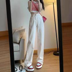 QITA 无品牌 女士高腰阔腿牛仔裤 1331杏色 XS