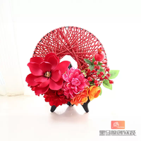 妙普乐 2026马年客厅开业仿真花环新年摆件墙上过年挂件壁挂挂饰装饰花艺 托架款D中号盘