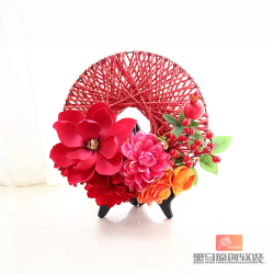 妙普乐 2026马年客厅开业仿真花环新年摆件墙上过年挂件壁挂挂饰装饰花艺 托架款D中号盘