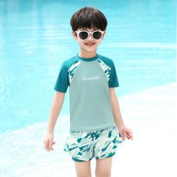 佑游 儿童泳衣男童分体双层泳裤游泳衣2025新款夏中大童青少年男孩套装 绿色迷彩 3XL