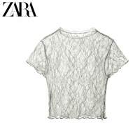 ZARA 2026春夏 女士短袖圆领蕾丝短款上衣 06050307514