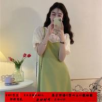FOURDATRY 2025新款法式设计感蕾丝拼接连衣裙女夏季假两