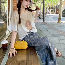 无品牌 夏季居家人棉棉绸睡裤九分加大码宽松休闲家居裤