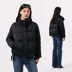 千仞岗 冬季女士复古短款立领羽绒服宽松保暖外套 芥末咖 S (160)