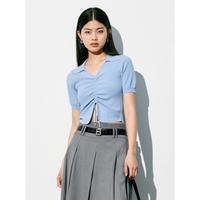 太平鸟 抽绳翻领 女士针织衫