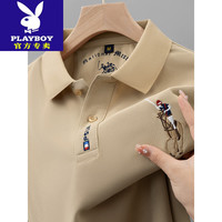PLAYBOY 夏季纯棉短袖t恤宽松刺绣翻领POLO保罗衫商