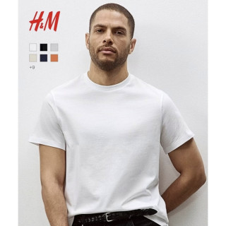 H&M 男装T恤圆领男士短袖纯棉上衣纯色