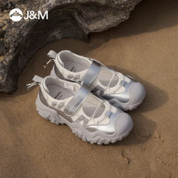 J&M 女士时尚休闲鞋 户外露营魔术贴一脚蹬徒步登山鞋