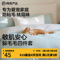 网易严选 四件套 A类不粘毛枕套床单枕套 48*74cm 岩蓝