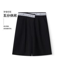 哥弟GIRDEAR 绵羊毛 极简高智 印花腰头交叉短裤休闲西裤 女装春夏