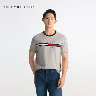 TOMMY HILFIGER/汤米·希尔费格 夏男纯棉正肩平纹针织拼色织带刺绣短袖T恤