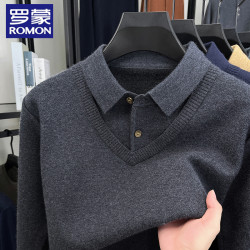 罗蒙 男士加厚保暖打底毛衣时尚假两件针织衫