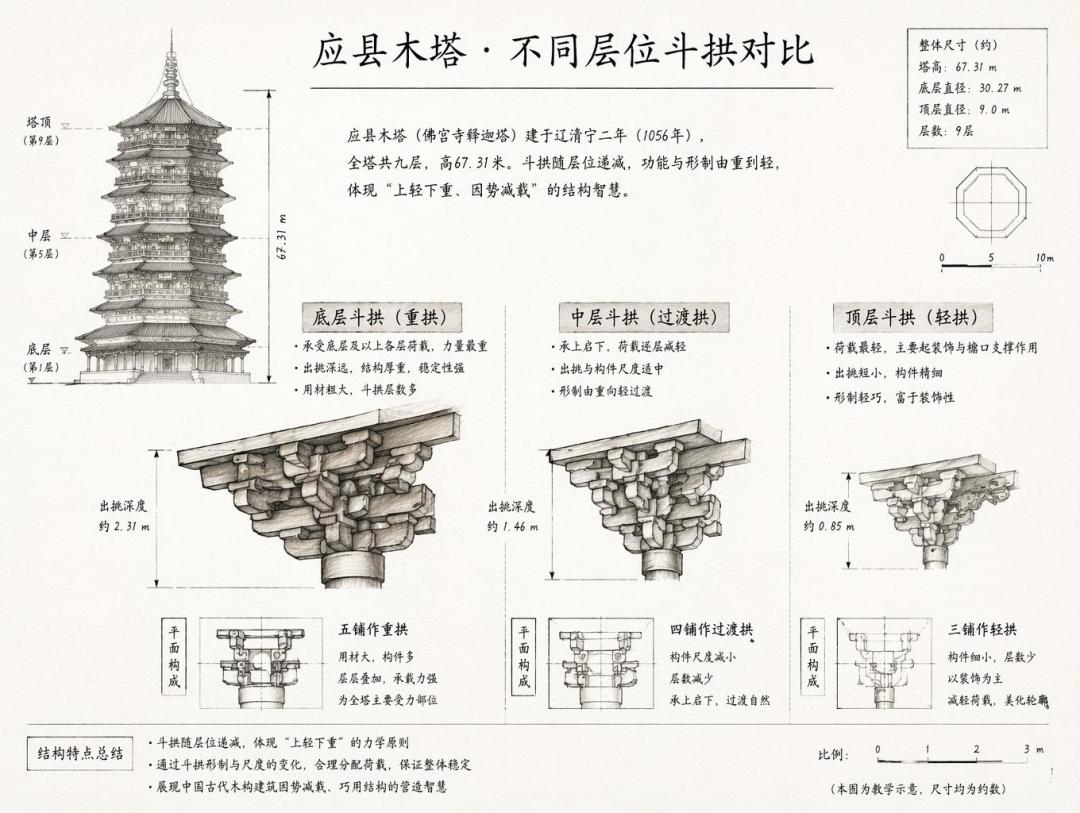 斗拱底部中部顶部对比