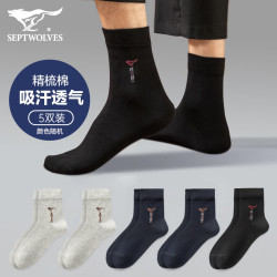 七匹狼 男精梳棉薄款中高筒袜 5双
