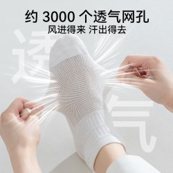猫人 纯棉抗菌防臭透气网眼短袜
