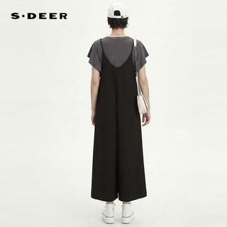 S.DEER/圣迪奥 OL风圆领撞色飞袖针织衫背带裤套装