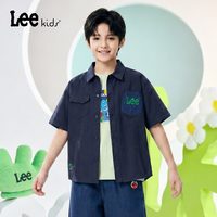 LEE KIDS 儿童短袖纯棉衬衫男女童中大童夏季翻领休闲百搭棉质衬衣