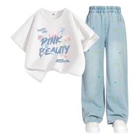 LA CHAPELLE KIDS 女童夏季短袖牛仔裤套装