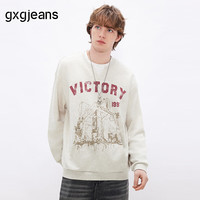 gxgjeans 男装假两件印花休闲宽松圆领卫衣 浅麻灰 L
