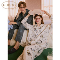 GUKOO/果壳 史努比联名满印纯棉翻领开衫家居服套装 XS