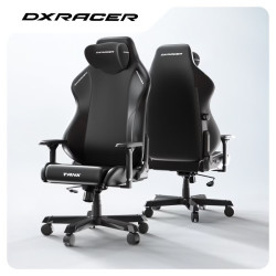 接运猫 坦克系列特大号 迪锐克斯电竞椅子人体工学游戏电脑椅家用DXRacer 黑色/皮革 铝合金脚 有脚托