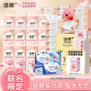 洁柔 x赞萌露比联名纸巾套组家庭囤货实惠装 抽纸*2箱+挂抽*2箱+湿厕纸*1箱+小方巾*1提