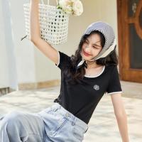 限尺码：秋水伊人 修身t恤女时尚短袖短款印花圆领上衣T恤女装