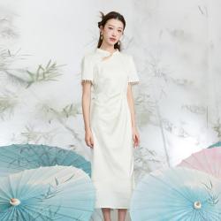 三彩 2026夏款国风立领连衣裙提花大码高级感旗袍送考