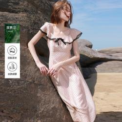 三彩 ibudu2026夏季波点收腰A字裙连衣裙女洋气