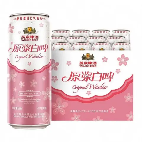 燕京啤酒 12°P 桃花版 原浆白啤酒 500ml*12罐/箱