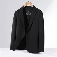 威可多 夏季薄款男士西服新款休闲透气弹力抗皱冰丝防晒西装外套潮 黑色 L 175