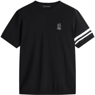 PEACEBIRD/太平鸟 B1EEE2114 条纹拼接刺绣短袖T恤 黑色 S