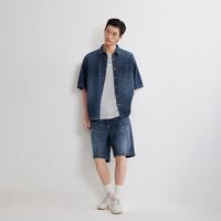 杰克琼斯 26年夏季凉感宽松牛仔短袖衬衫 E39中牛仔蓝 M