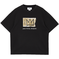 JACK&JONES/杰克琼斯 胶印涂鸦字母装饰凉感宽松圆领短袖T恤 纯黑色 M