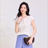 春竹 含桑蚕丝圆领系带修身针织短袖T恤 M