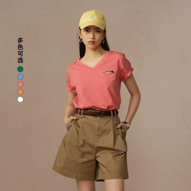 TEENIE WEENIE 小熊 女士T恤 夏季简约老钱风松弛感V领短袖