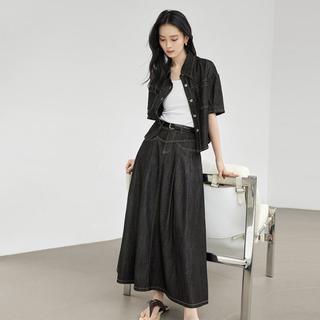 对白 仿牛仔垂感衬衫半身裙两件套女士套装