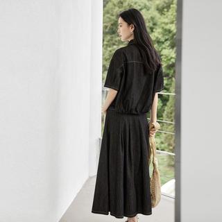 对白 仿牛仔垂感衬衫半身裙两件套女士套装
