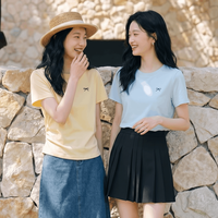 茵曼 简约抽褶收腰短袖T恤女 桔子黄 L