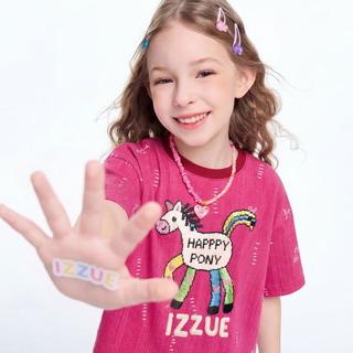 I.T izzue 3D仿刺绣印花小马圆领宽松短袖儿童T恤