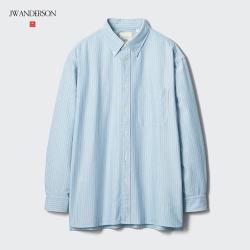 优衣库 牛津纺宽松条纹衬衫 湖蓝色 3XL