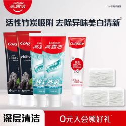 高露洁 竹炭喜马拉雅盐家庭装竹炭美白100g*2+冰爽90g*2+酵素美白牙膏40g*1+牙线50支*3