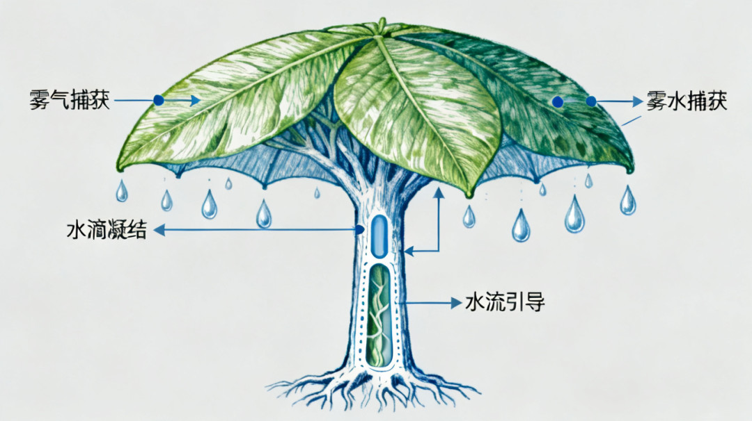 龙血树伞形树冠雾水收集原理剖面