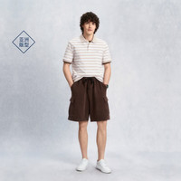 GANT/甘特 26夏季条纹拼色翻领POLO衫 短袖 T恤 杏色 L