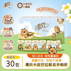 清风 卡皮巴拉出游 手帕纸 4层5张30包(无香印花加厚亲肤)