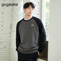 gxgjeans 插肩袖圆领磨毛卫衣 黑色+灰色 XL(180)