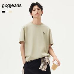 gxgjeans 真五折！美式后背字母时尚宽松圆领短袖T恤 卡其色