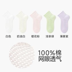 棉竹屋 儿童袜子女童夏季薄款纯棉抗菌防臭吸汗a类网眼透气学生女孩短袜